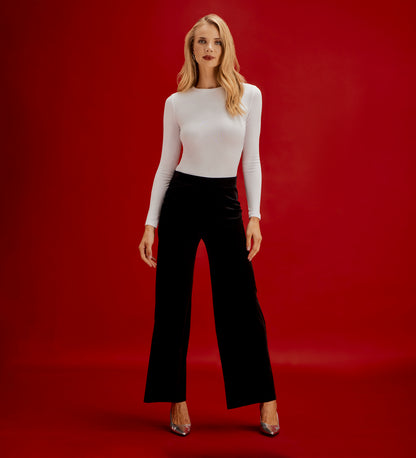Kenzie Black Velvet Wide Leg Trousers