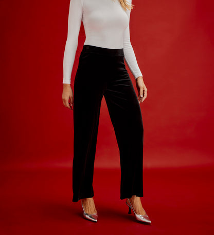 Kenzie Black Velvet Wide Leg Trousers