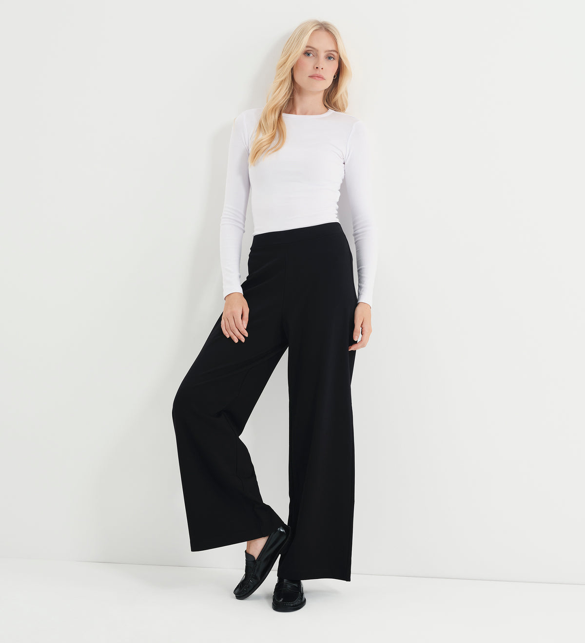 Kenzie Black Ponte Jersey Wide Leg Trousers