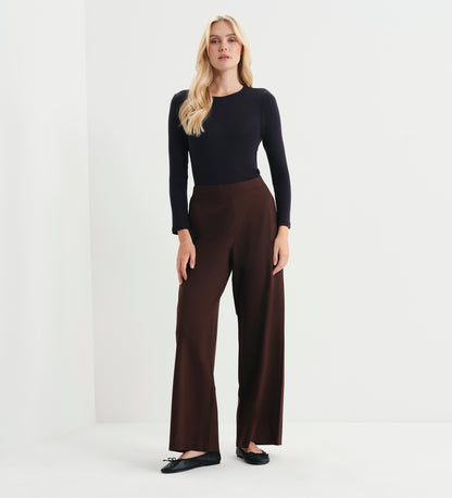 Kenzie Chocolate Ponte Jersey Wide Leg Trousers