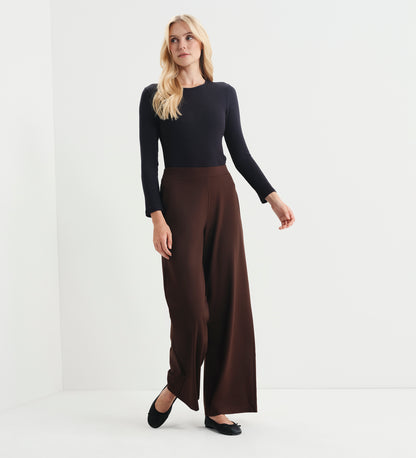 Kenzie Chocolate Ponte Jersey Wide Leg Trousers