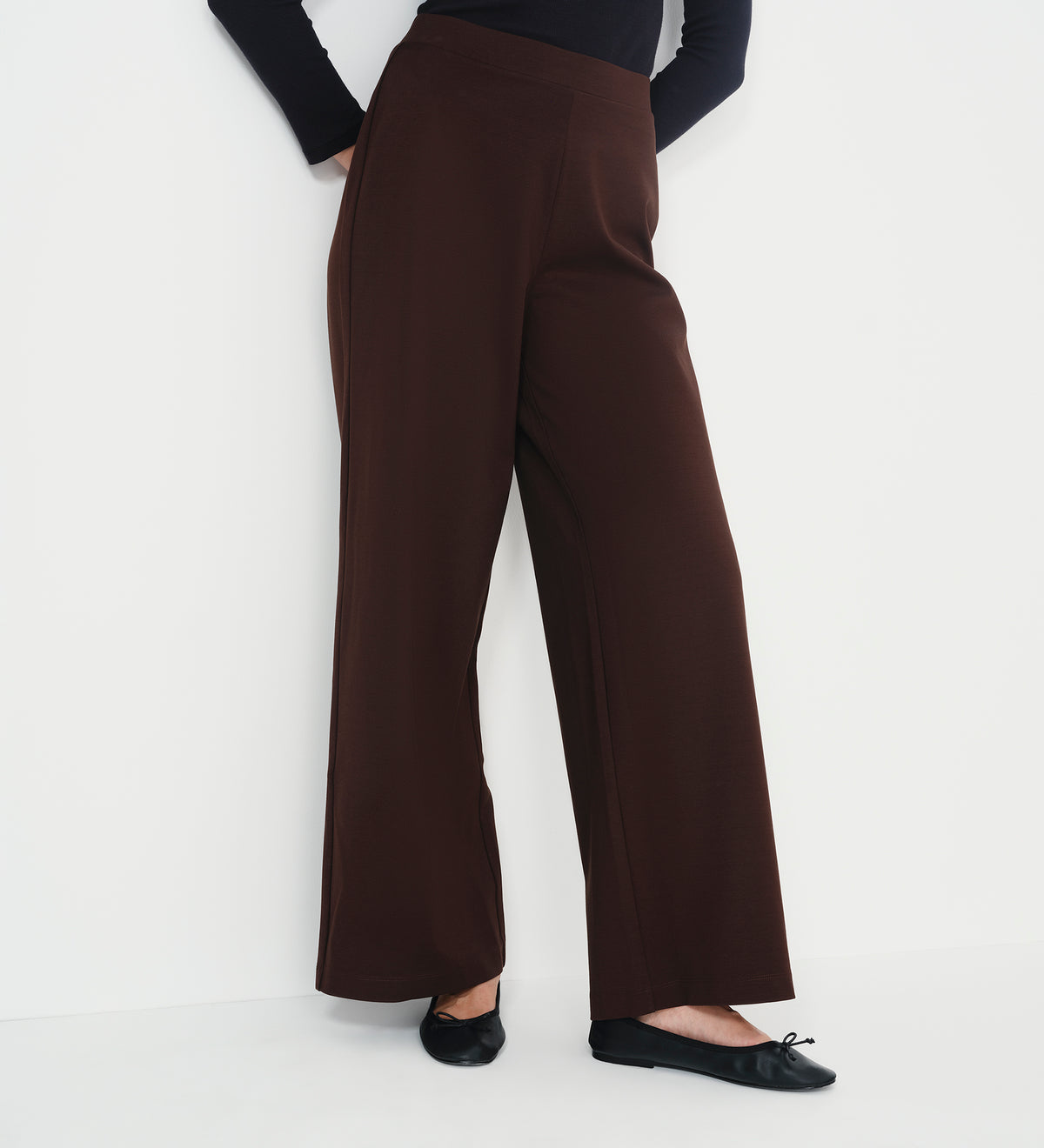 Kenzie Chocolate Ponte Jersey Wide Leg Trousers