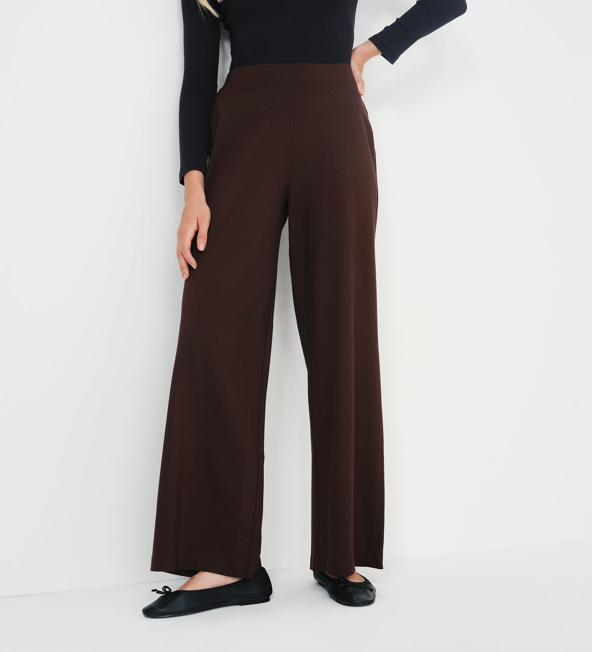 Kenzie Chocolate Ponte Jersey Wide Leg Trousers