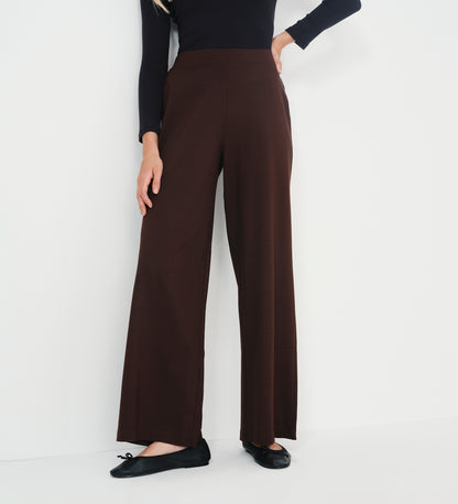 Kenzie Chocolate Ponte Jersey Wide Leg Trousers
