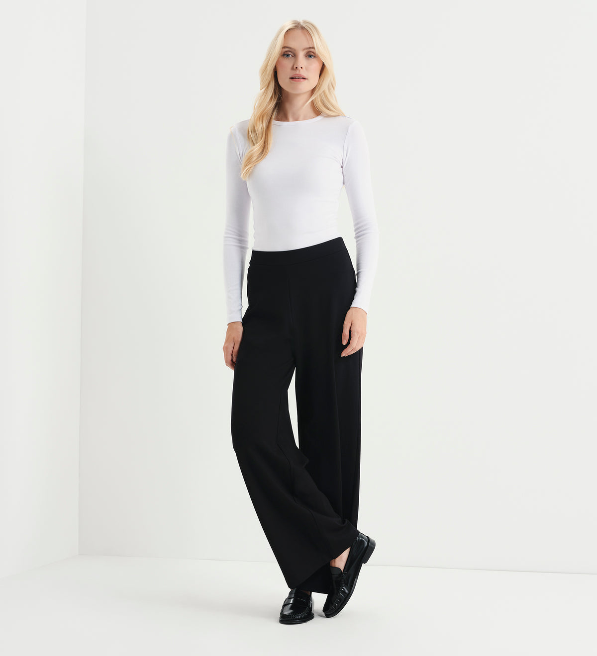Kenzie Black Ponte Jersey Wide Leg Trousers