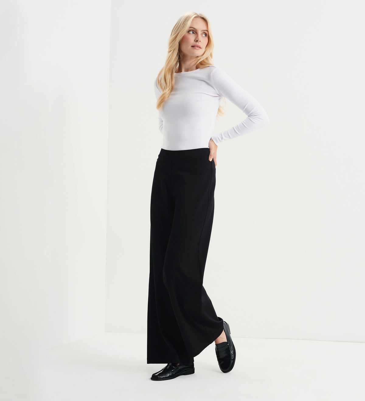Kenzie Black Ponte Jersey Wide Leg Trousers
