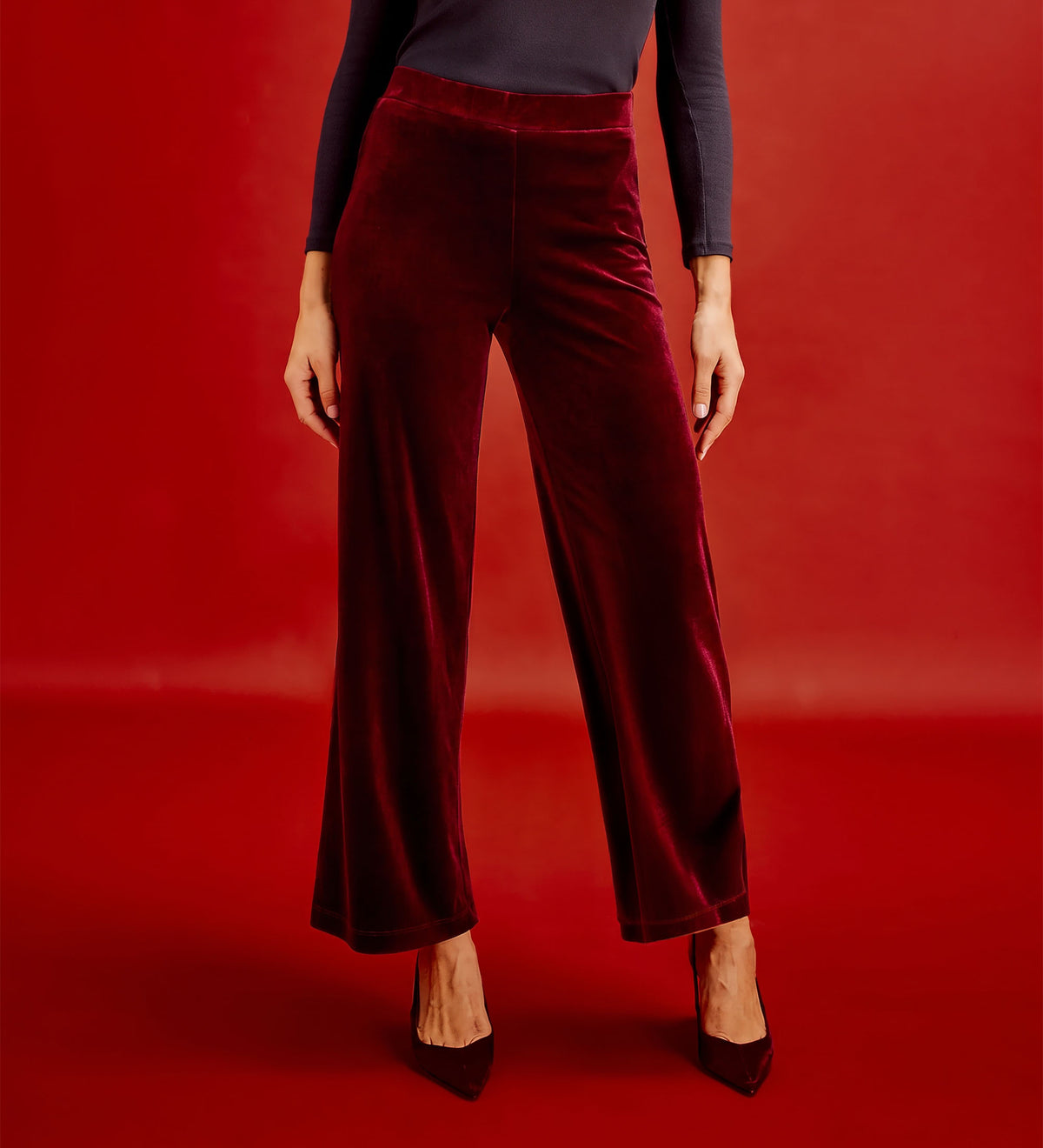 Kenzie Burgundy Velvet Wide Leg Trousers