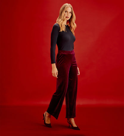 Kenzie Burgundy Velvet Wide Leg Trousers