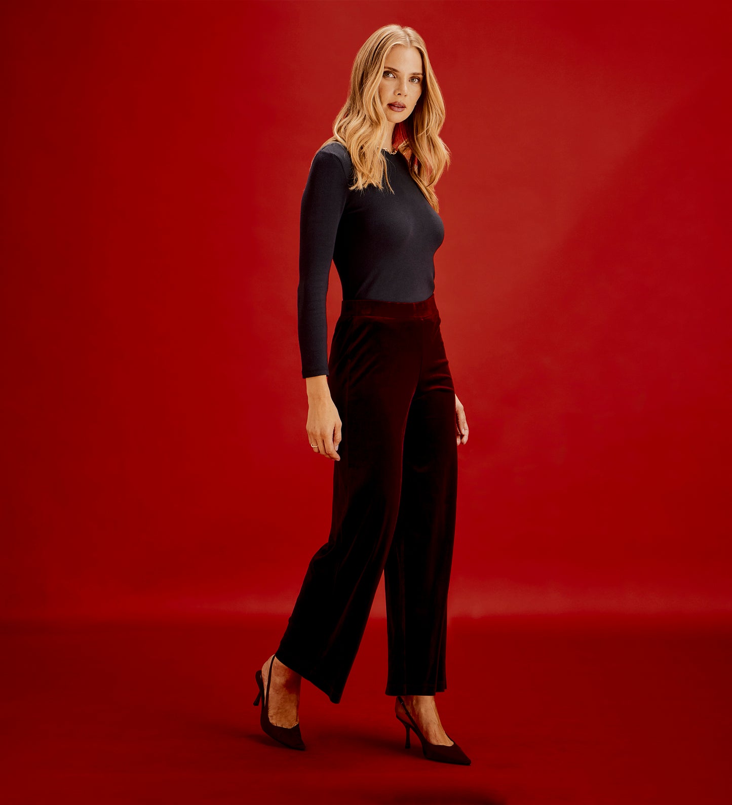 Kenzie Burgundy Velvet Wide Leg Trousers