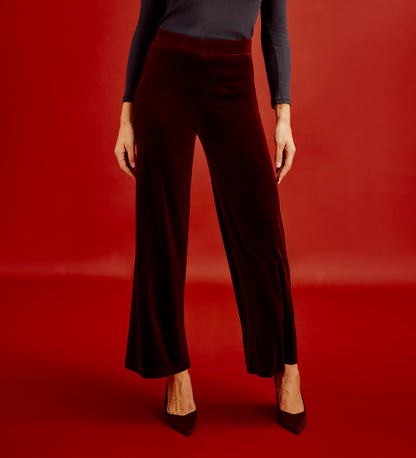 Kenzie Burgundy Velvet Wide Leg Trousers