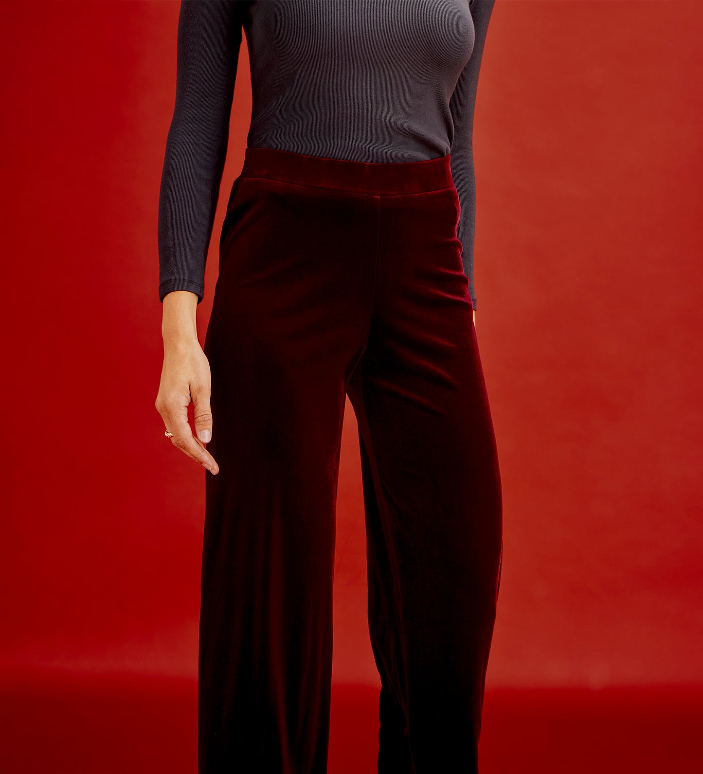 Kenzie Burgundy Velvet Wide Leg Trousers