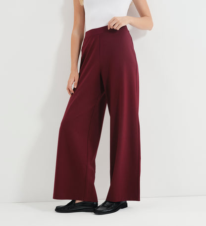 Kenzie Burgundy Ponte Jersey Wide Leg Trousers