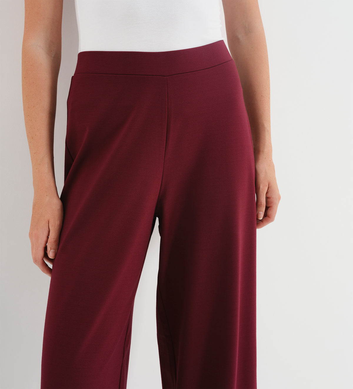 Kenzie Burgundy Ponte Jersey Wide Leg Trousers