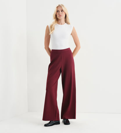 Kenzie Burgundy Ponte Jersey Wide Leg Trousers