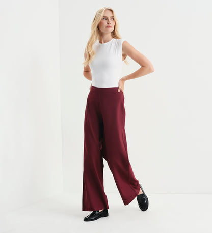 Kenzie Burgundy Ponte Jersey Wide Leg Trousers