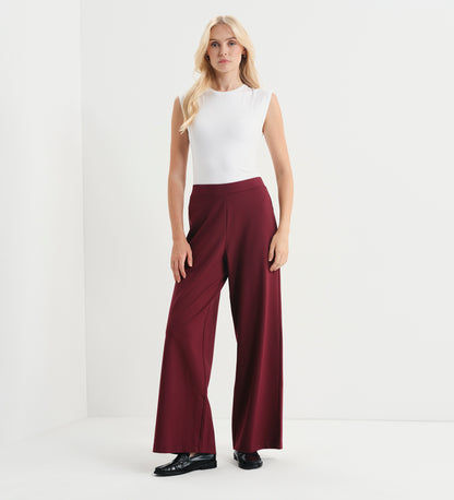Kenzie Burgundy Ponte Jersey Wide Leg Trousers