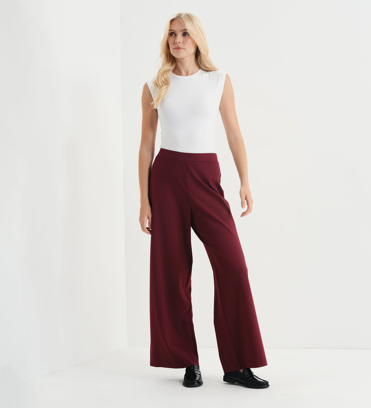 Kenzie Burgundy Ponte Jersey Wide Leg Trousers