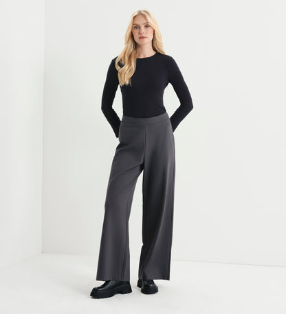 Kenzie Charcoal Ponte Jersey Wide Leg Trousers