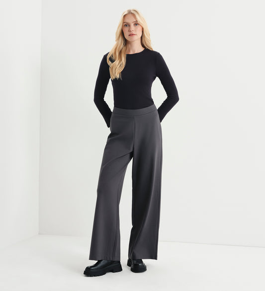 Kenzie Charcoal Ponte Jersey Wide Leg Trousers