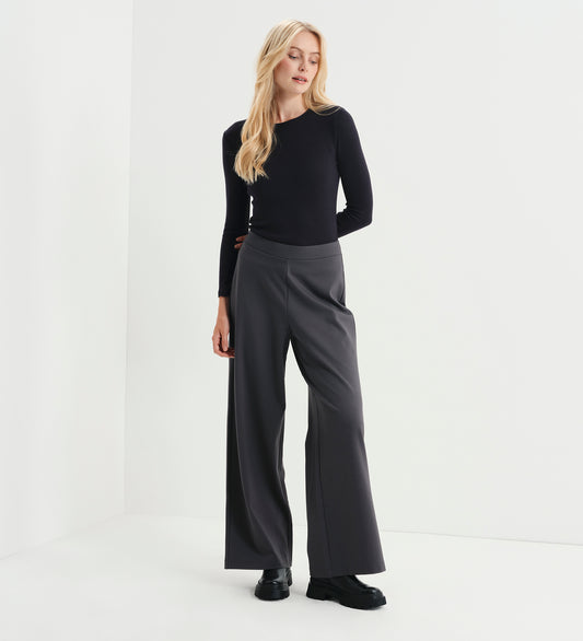 Kenzie Charcoal Ponte Jersey Wide Leg Trousers