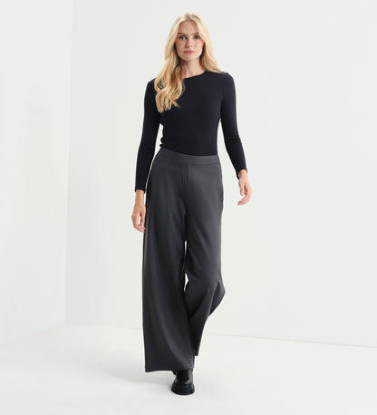 Kenzie Charcoal Ponte Jersey Wide Leg Trousers