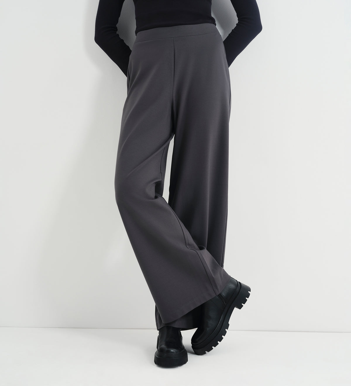 Kenzie Charcoal Ponte Jersey Wide Leg Trousers