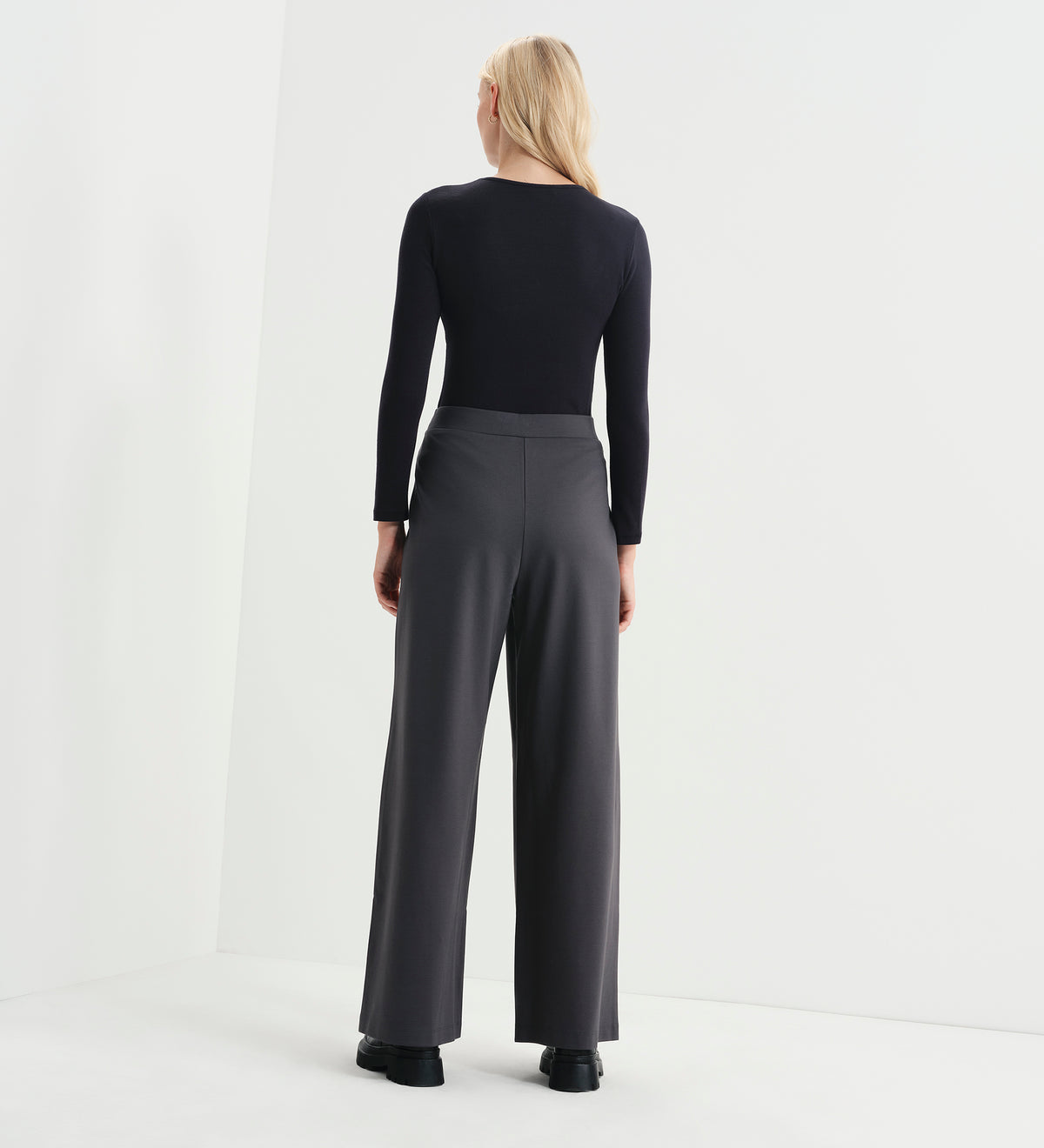 Kenzie Charcoal Ponte Jersey Wide Leg Trousers