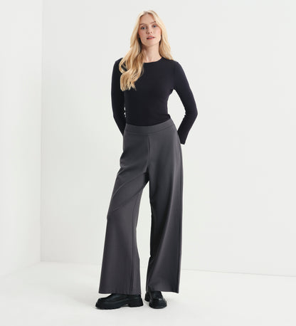 Kenzie Charcoal Ponte Jersey Wide Leg Trousers