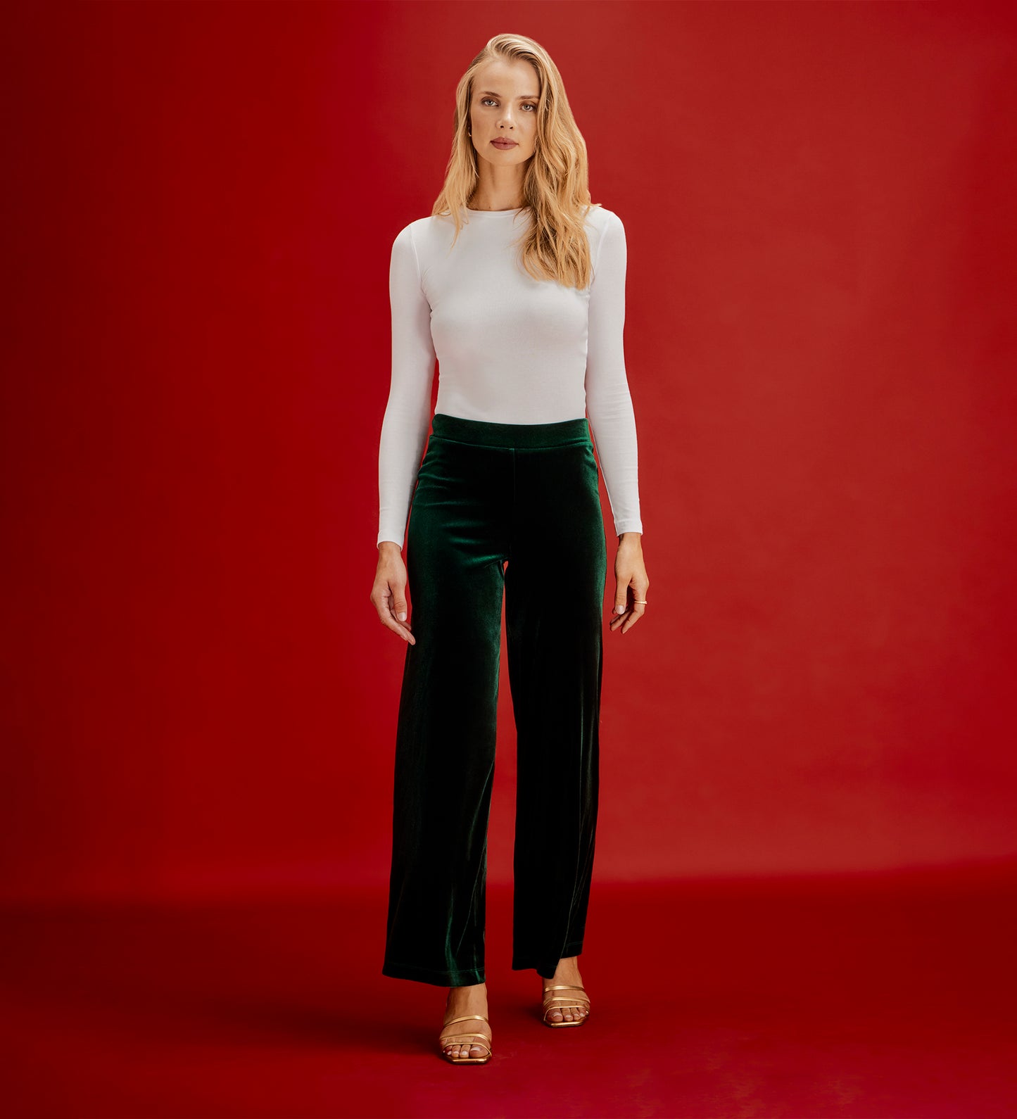 Kenzie Bottle Green Velvet Wide Leg Trousers