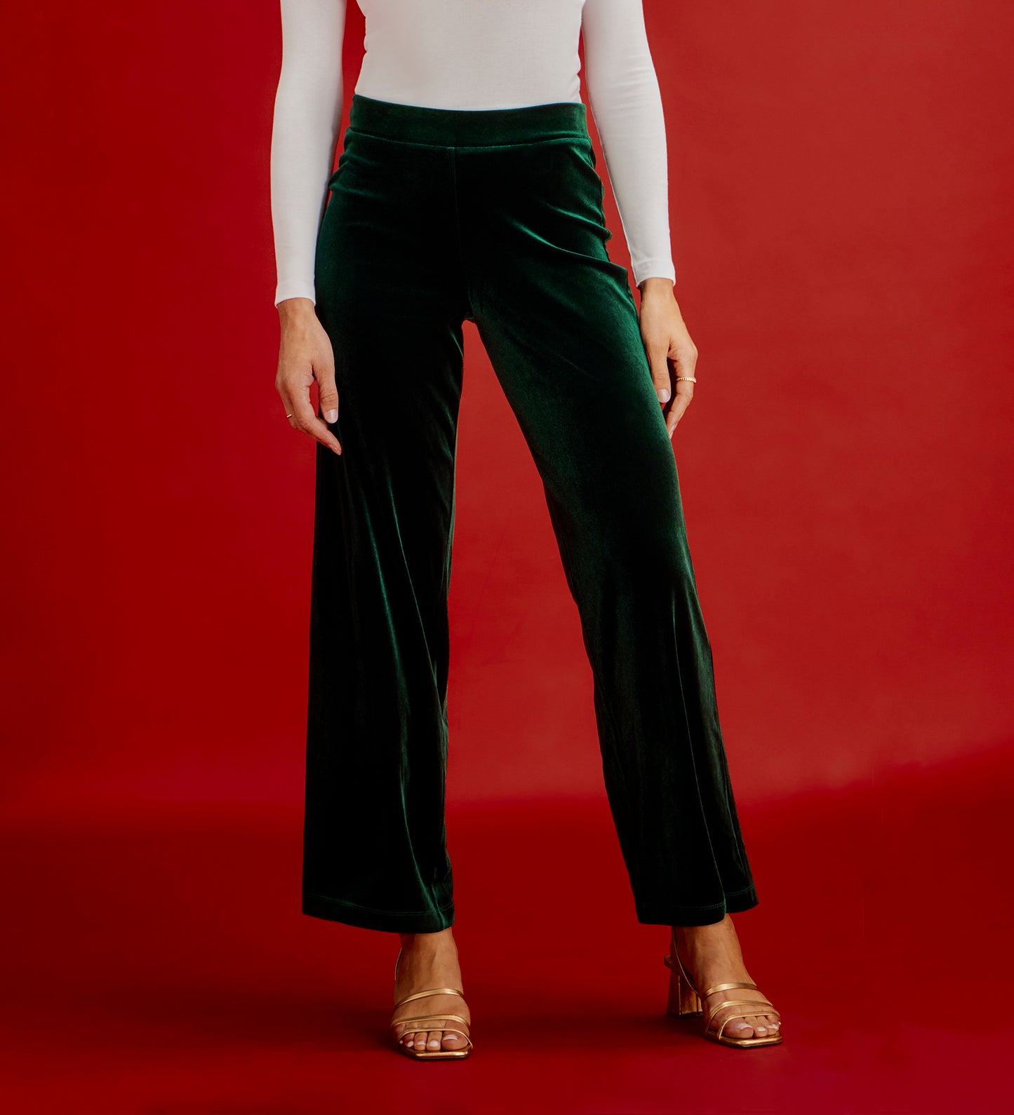 Kenzie Bottle Green Velvet Wide Leg Trousers