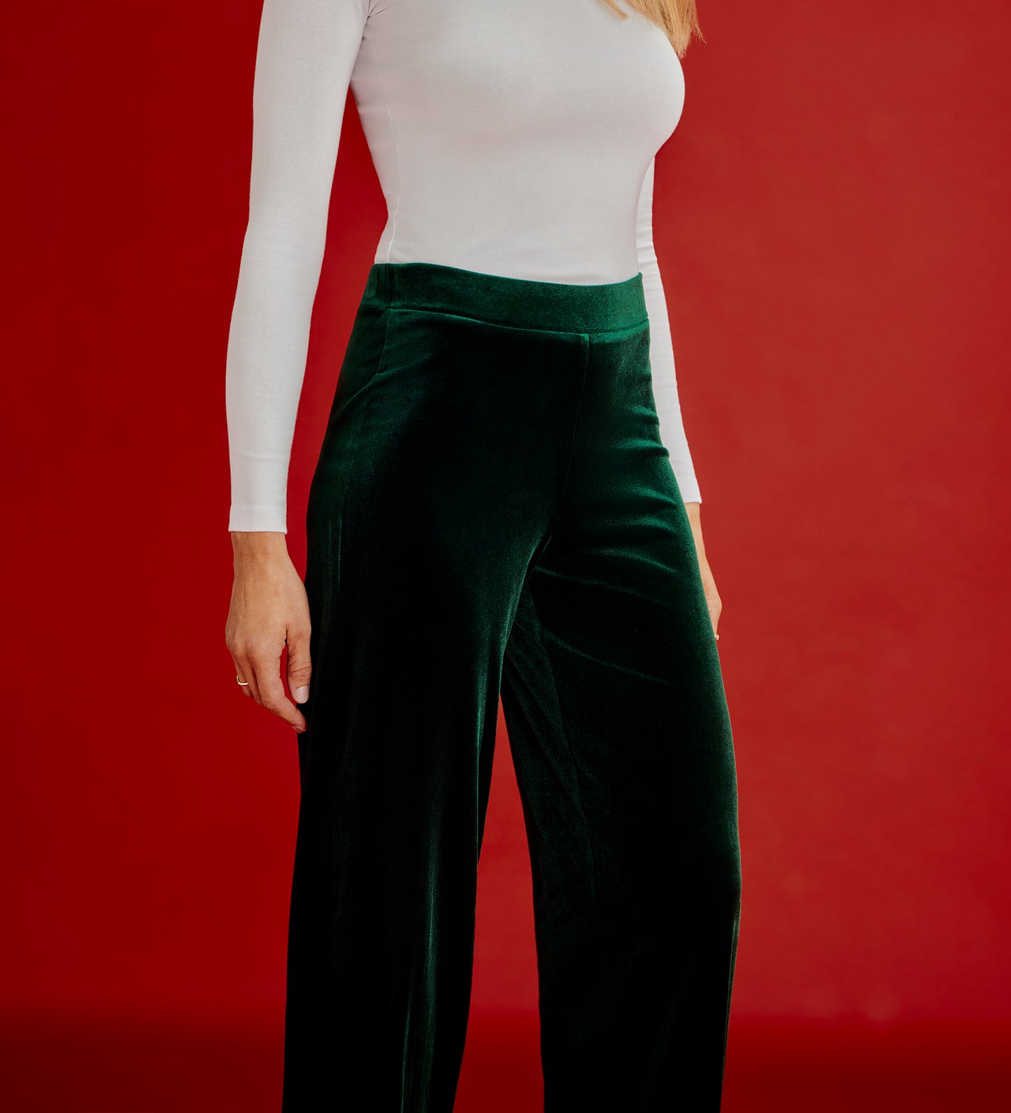 Kenzie Bottle Green Velvet Wide Leg Trousers