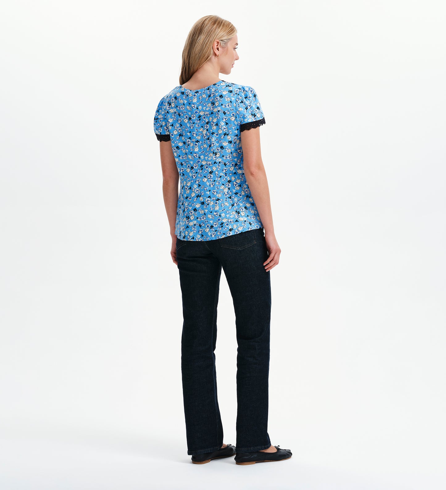 Lacie Blue Ditsy Lace Trim V-Neck Empire Waist Top