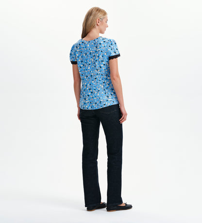 Lacie Blue Ditsy Lace Trim V-Neck Empire Waist Top