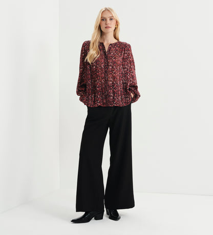 Lia Burgundy Abstract Animal Chiffon Button-Through Blouse