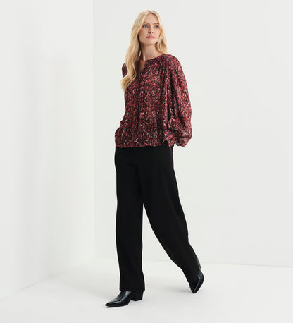 Lia Burgundy Abstract Animal Chiffon Button-Through Blouse