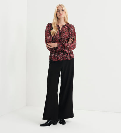 Lia Burgundy Abstract Animal Chiffon Button-Through Blouse