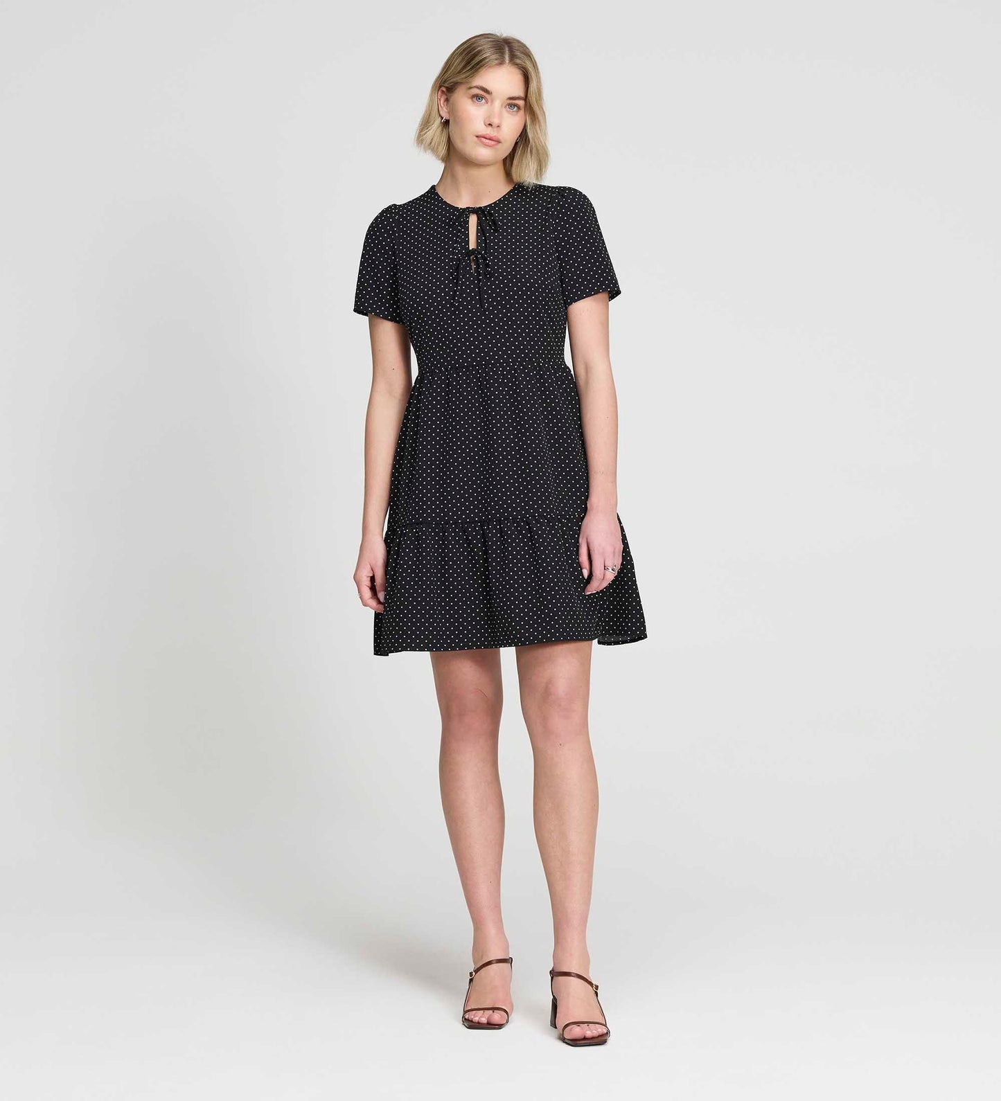 Lola Black Polka Dot Tiered Short Dress