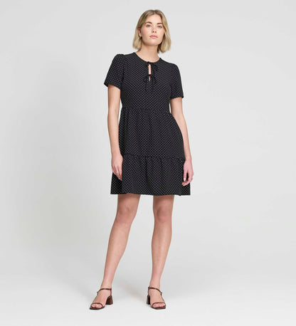 Lola Black Polka Dot Tiered Short Dress
