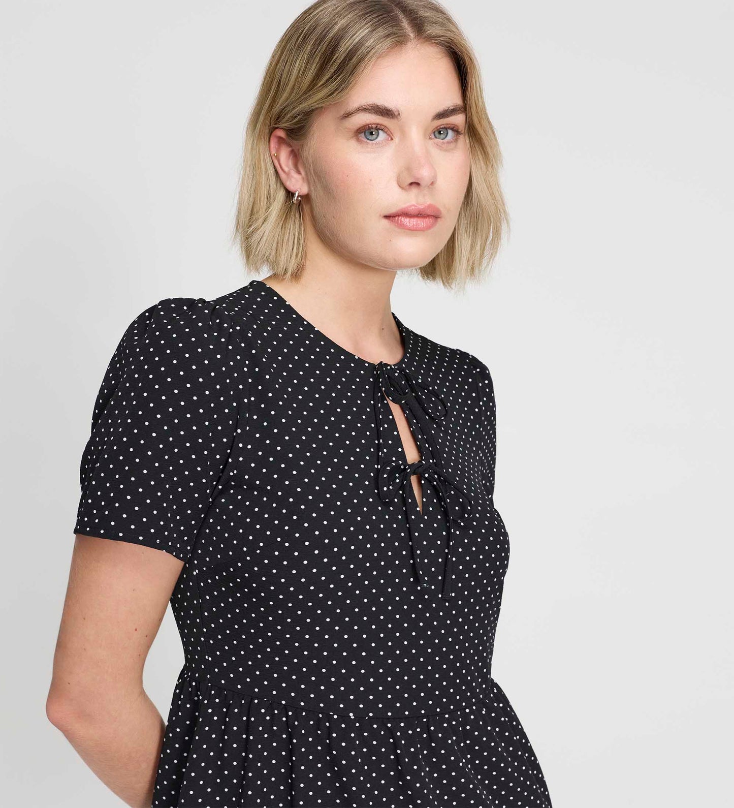 Lola Black Polka Dot Tiered Short Dress