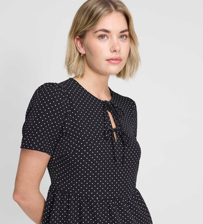 Lola Black Polka Dot Tiered Short Dress