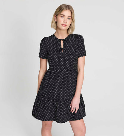 Lola Black Polka Dot Tiered Short Dress