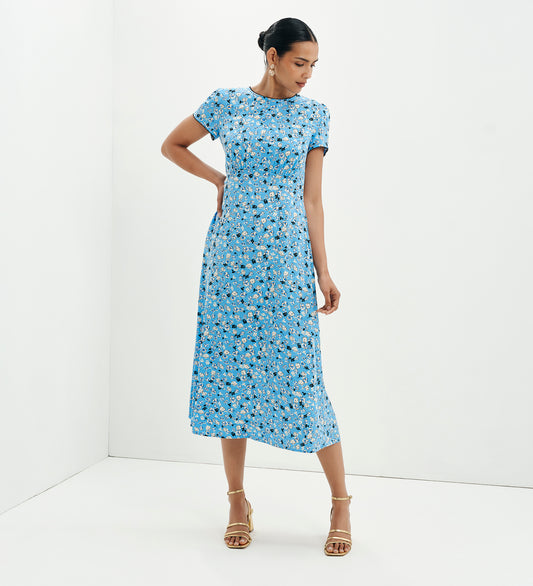 Lorna Blue Ditsy Empire Waist Midi Dress