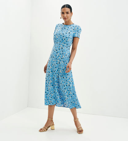 Lorna Blue Ditsy Empire Waist Midi Dress