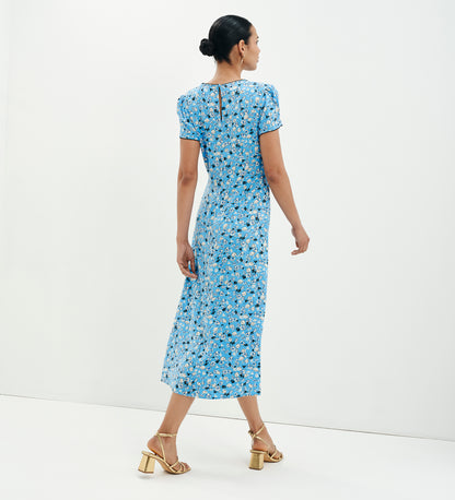 Lorna Blue Ditsy Empire Waist Midi Dress