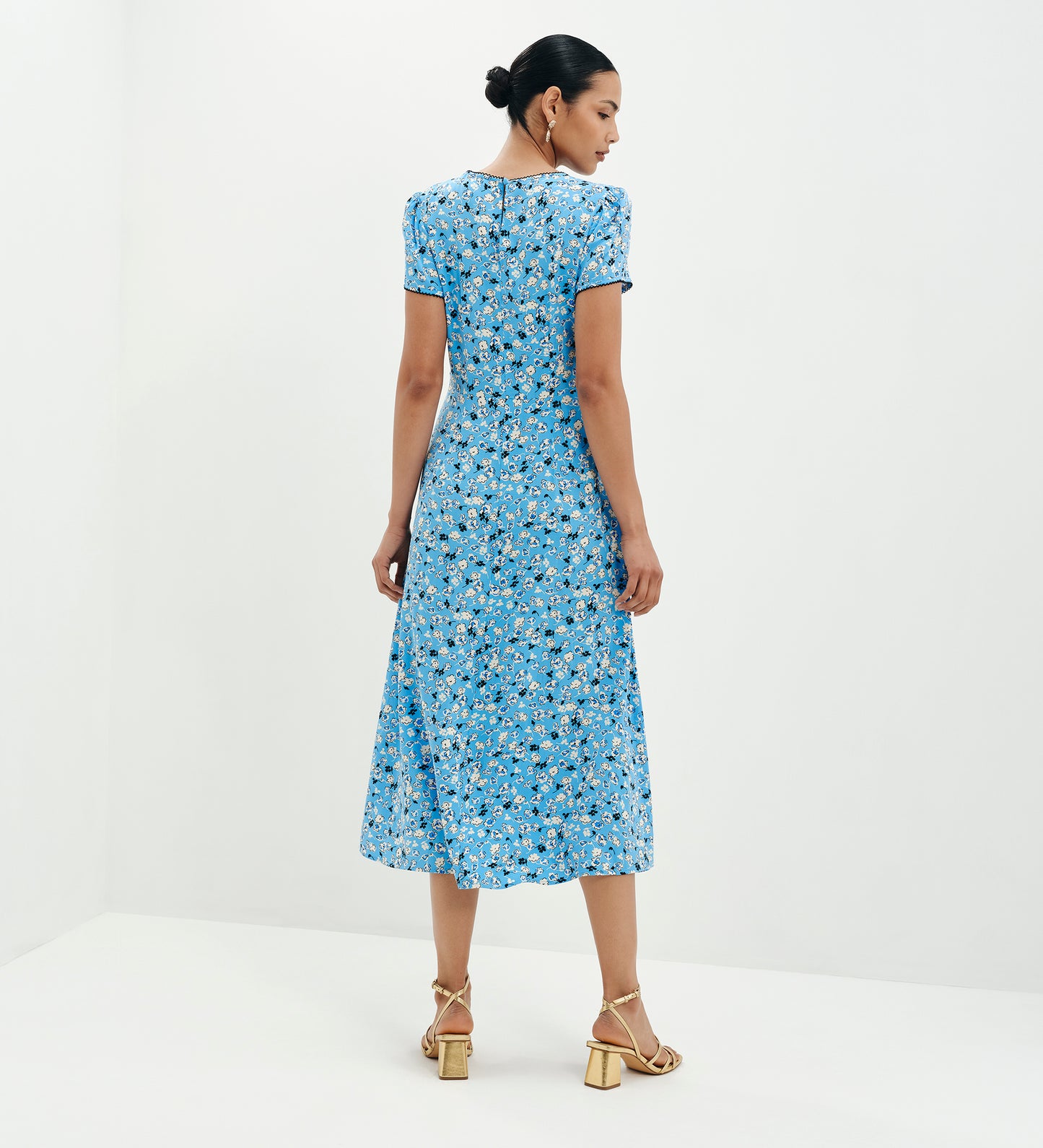Lorna Blue Ditsy Empire Waist Midi Dress