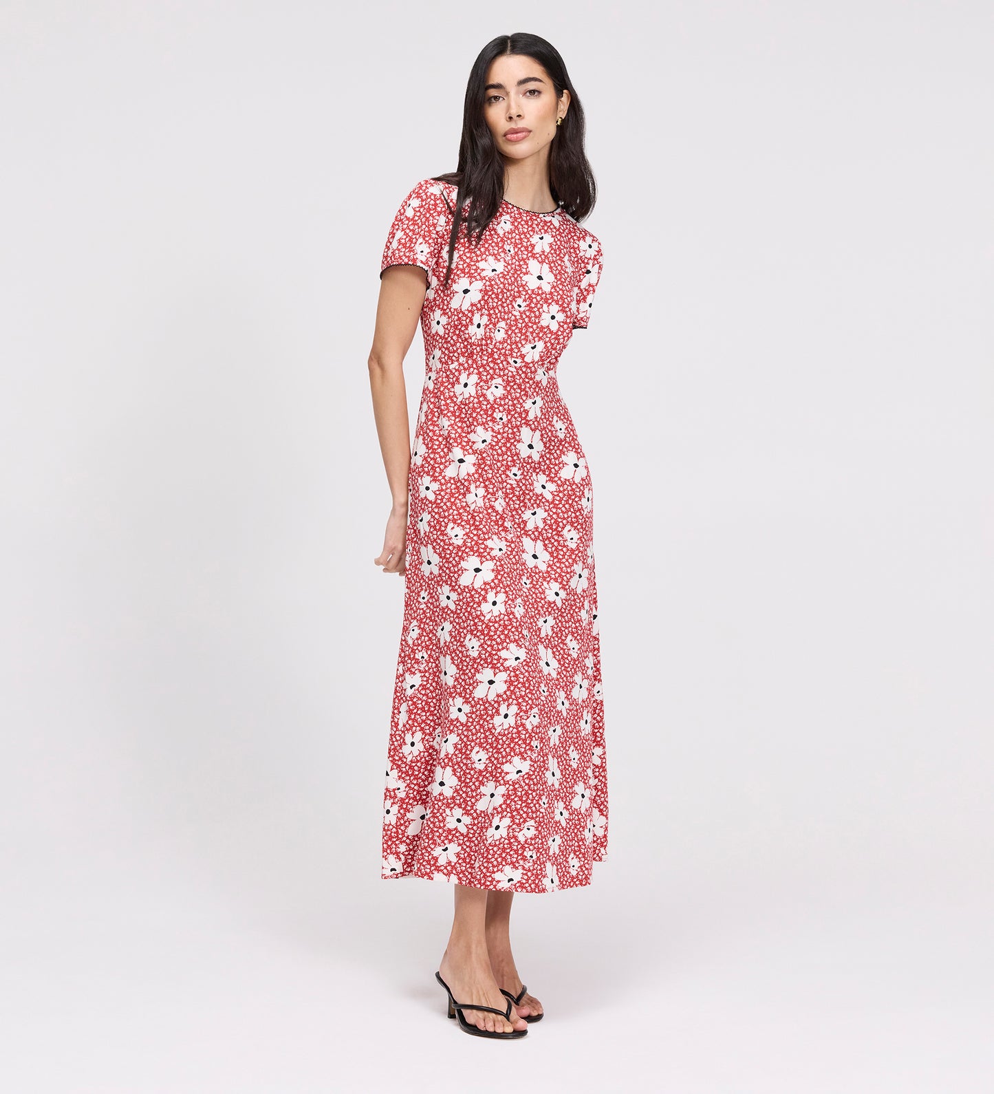 Lorna Red Ditsy Empire Waist Midi Dress
