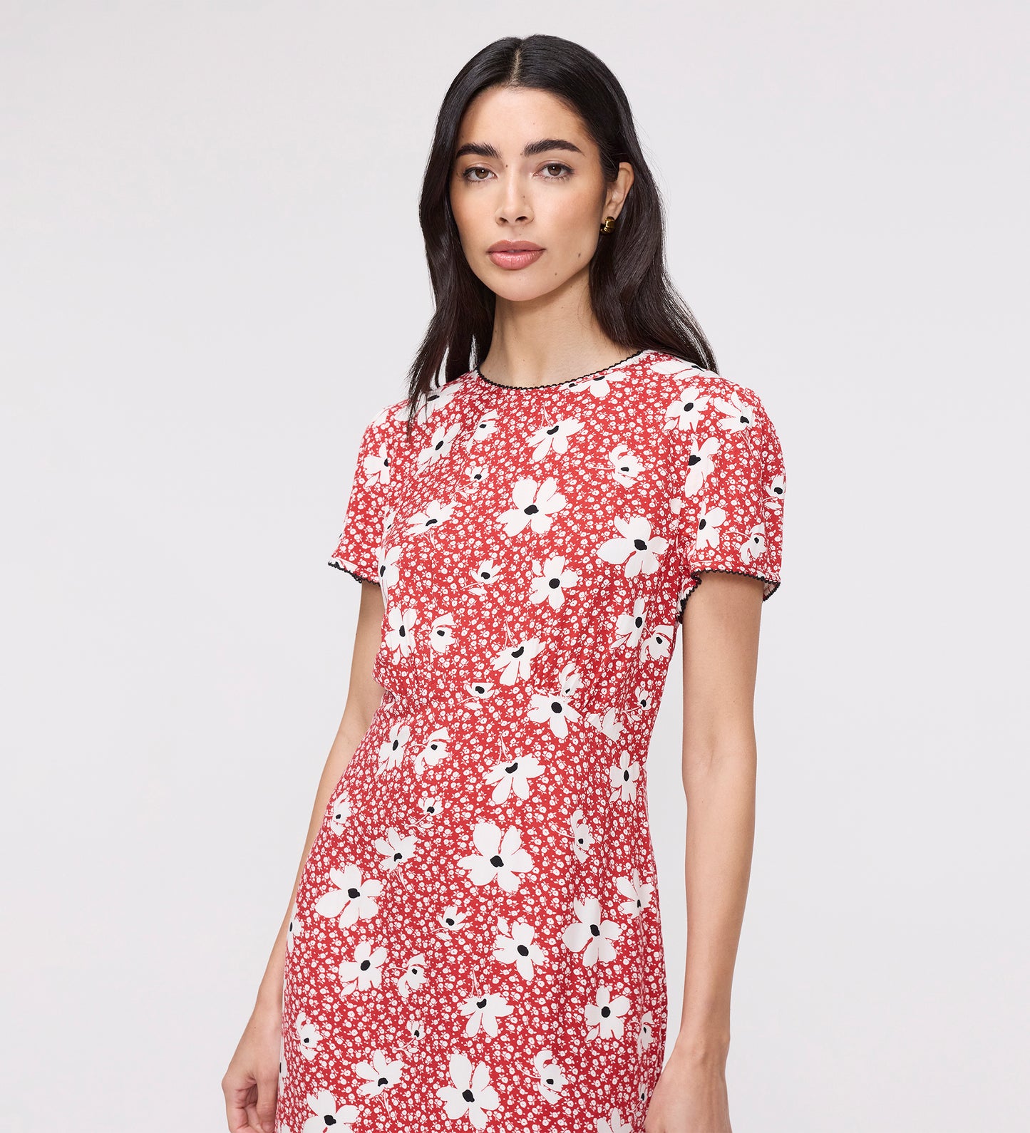 Lorna Red Ditsy Empire Waist Midi Dress