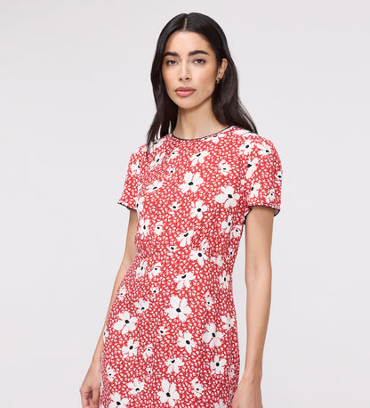 Lorna Red Ditsy Empire Waist Midi Dress