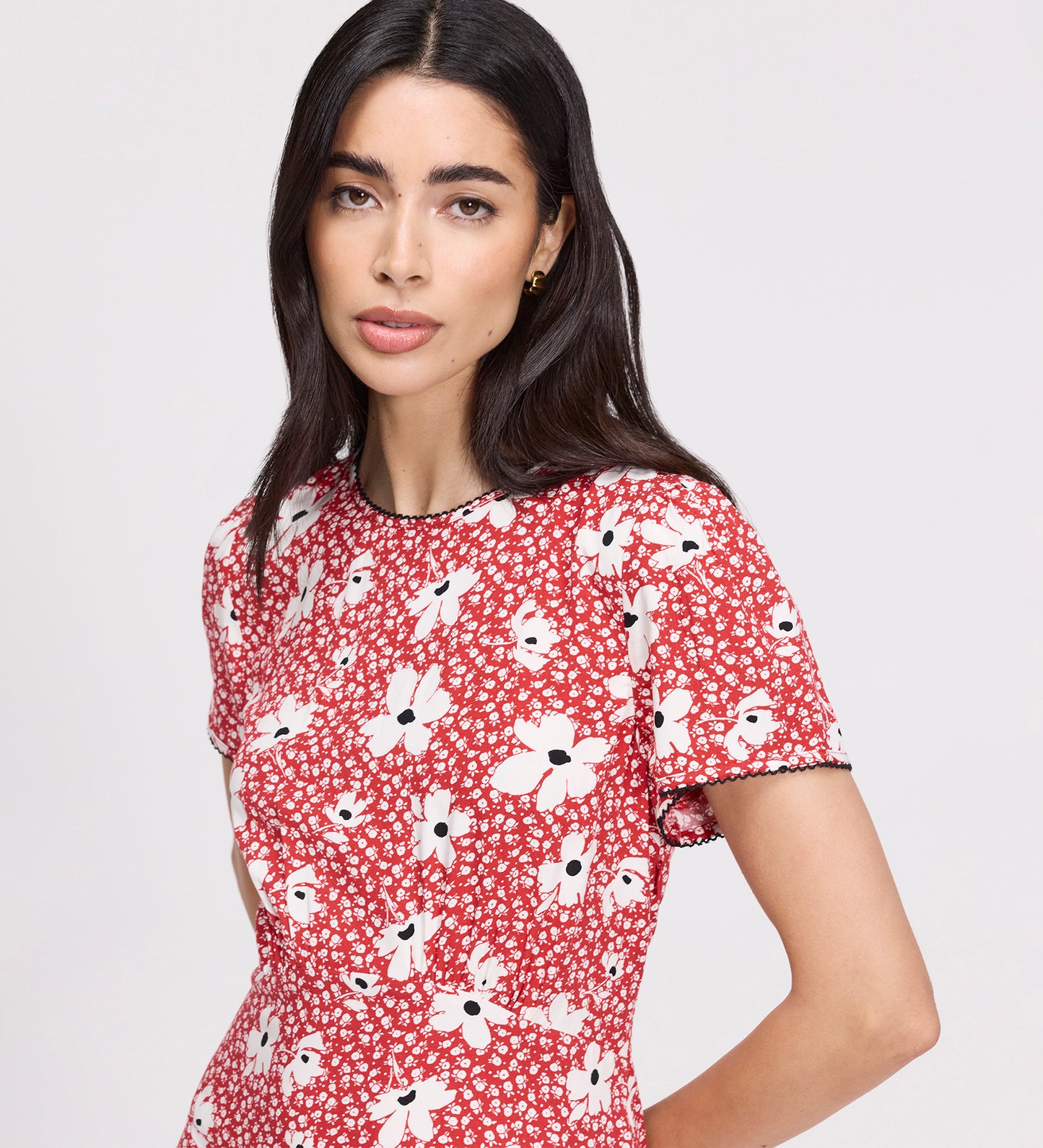Lorna Red Ditsy Empire Waist Midi Dress