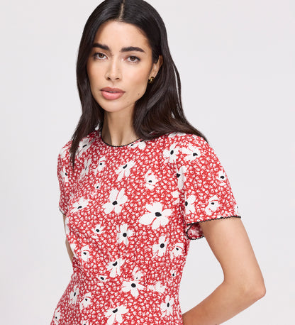 Lorna Red Ditsy Empire Waist Midi Dress